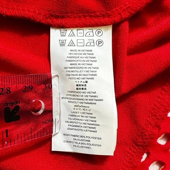 Michael Kors Short Sleeve Mesh Panel Fit and Flare Mini Dress Red Evening Party - Picture 10 of 11